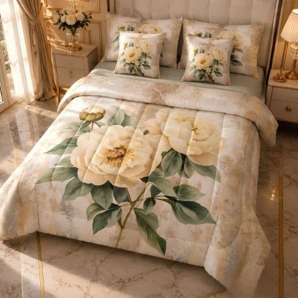 COMBO EDREDON PREMIUM 7 PIEZAS - FLORES