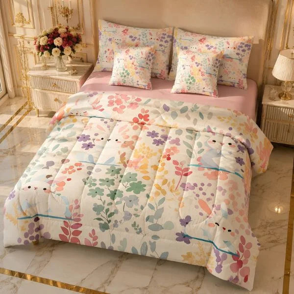 COMBO EDREDON PREMIUM 7 PIEZAS - FLORES
