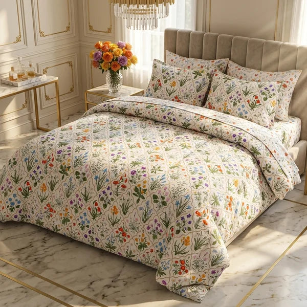 COMBO EDREDON PREMIUM 7 PIEZAS - FLORES 2